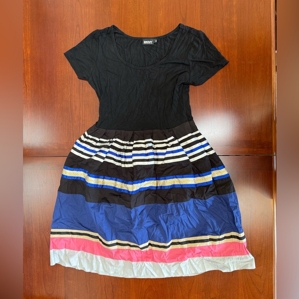 DKny Black Dress with Vibrant Stripes